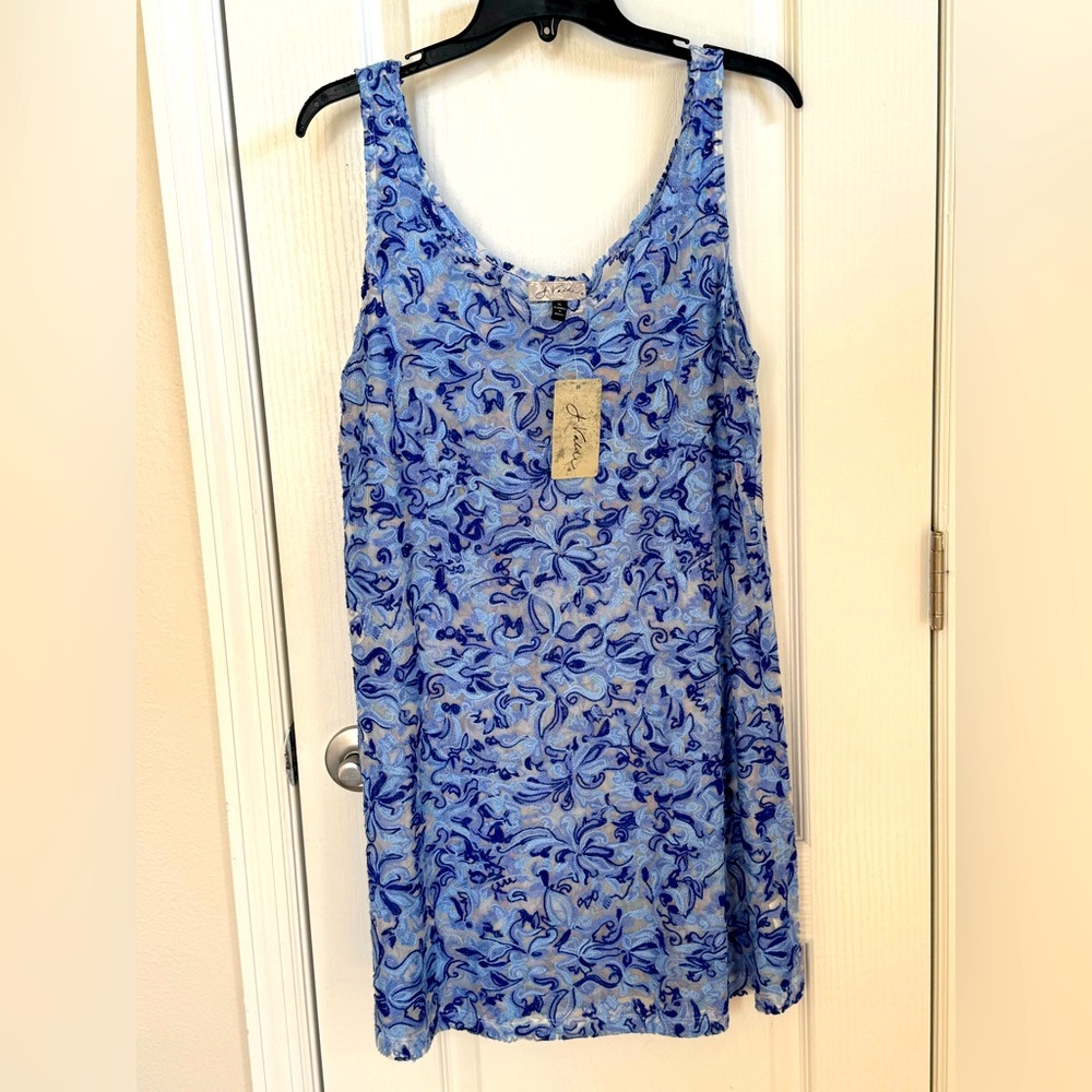 J. Valdi Embroidered Mesh Swim Coverup Dress Blue XL
